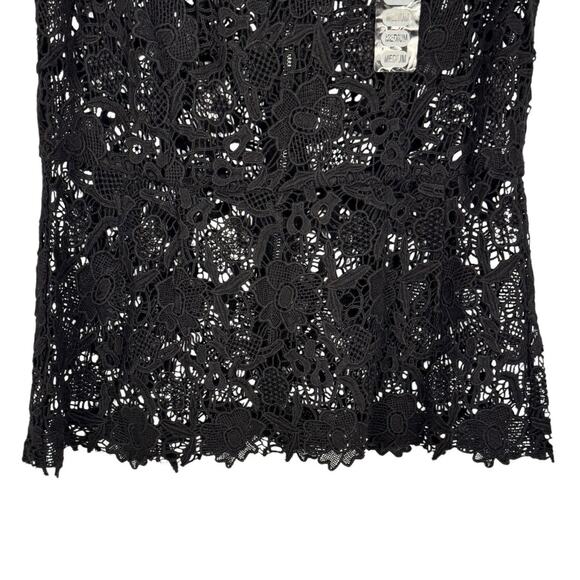 NWT CAbi Black Sleeveless Embroidered Lace Peplum Sheer Zip Top Medium Elegant - Picture 3 of 13